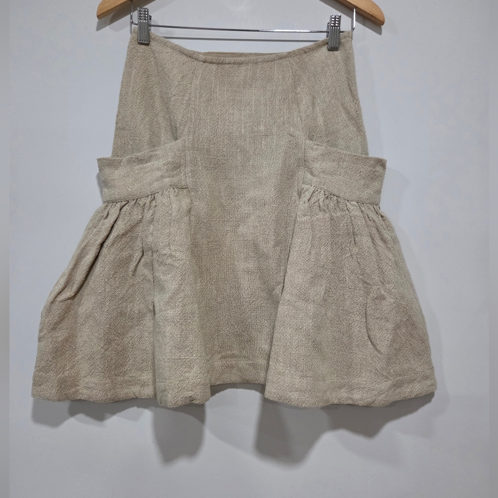 Free People Linen Blend Midi Tweed Skirt Natural Size 0 Academia Cottagecore - Picture 2 of 9